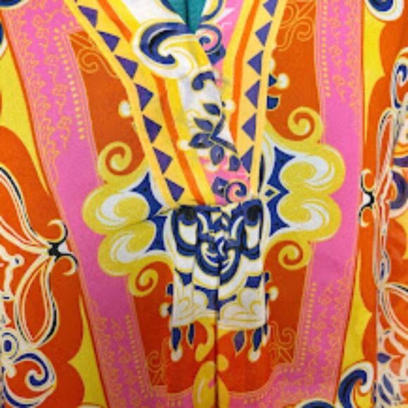 Carmen Marc Valvo Sheer See Thru Lightweight Kimono Paisley Boho Colorful Blouse - Picture 9 of 11